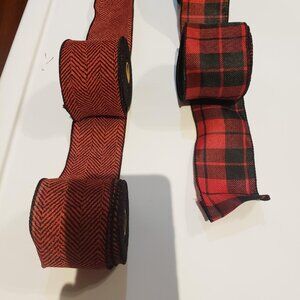 4 - Decor Wired Ribbon Rolls – 2 of Red & Black,  2 of red black Herringbone